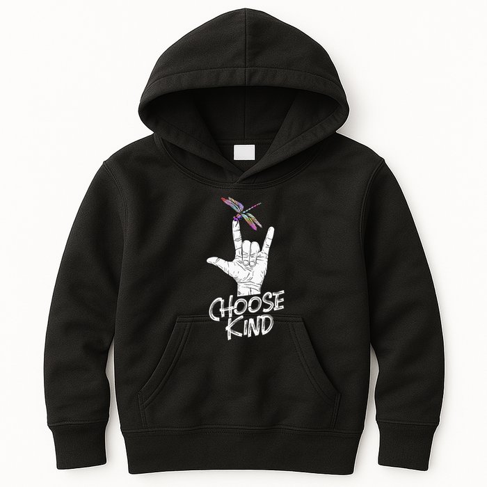 Choose Kind Asl Language Dragonfly Lover Insects Kids Hoodie