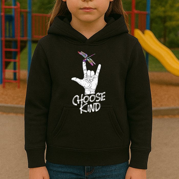 Choose Kind Asl Language Dragonfly Lover Insects Kids Hoodie