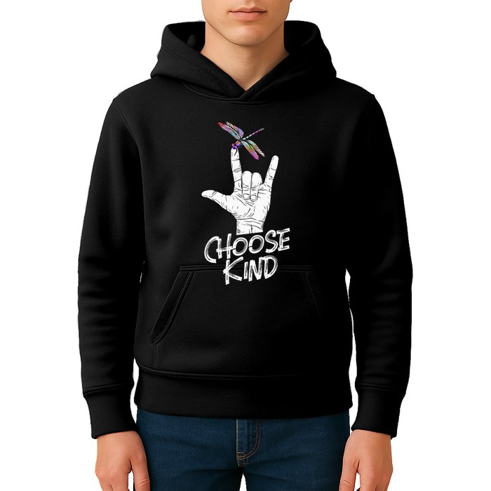 Choose Kind Asl Language Dragonfly Lover Insects Kids Hoodie