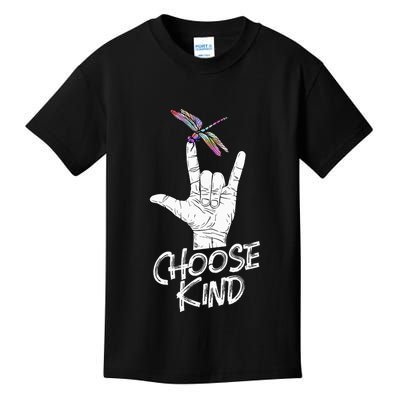 Choose Kind Asl Language Dragonfly Lover Insects Kids T-Shirt