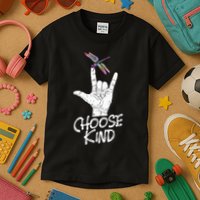 Choose Kind Asl Language Dragonfly Lover Insects Kids T-Shirt