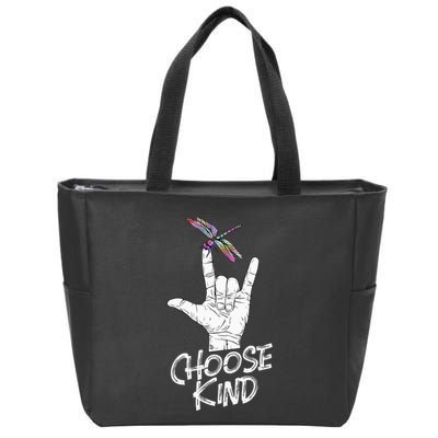 Choose Kind Asl Language Dragonfly Lover Insects Zip Tote Bag