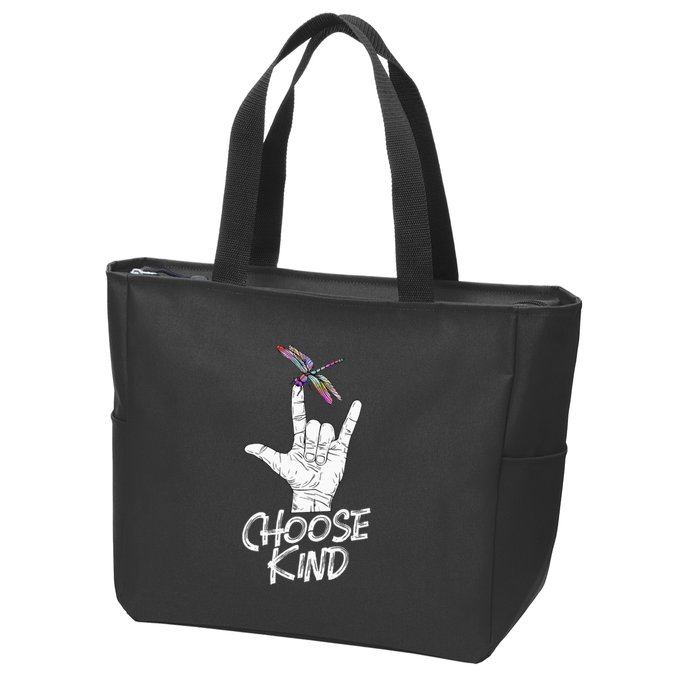 Choose Kind Asl Language Dragonfly Lover Insects Zip Tote Bag