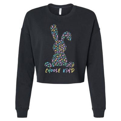 Choose Kind Autism Awareness Puzzle Bunny Easter Gift Cropped Pullover Crew