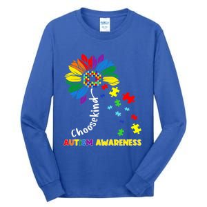 Choose Kind Autism Awareness Sunflower Mom Cute Funny Gift Cute Gift Tall Long Sleeve T-Shirt