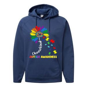 Choose Kind Autism Awareness Sunflower Mom Cute Funny Gift Cute Gift Performance Fleece Hoodie