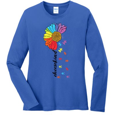 Choose Kind Autism Awareness Flower Funny Gift Ladies Long Sleeve Shirt