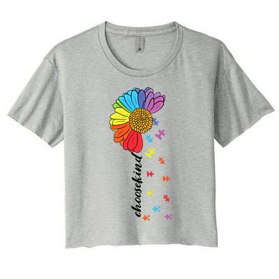 Choose Kind Autism Awareness Flower Funny Gift Women's Crop Top Tee