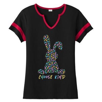 Choose Kind Autism Awareness Puzzle Bunny Easter Gift Ladies Halftime Notch Neck Tee