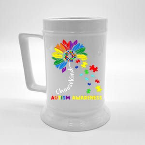 Choose Kind Autism Awareness Sunflower Mom Cute Funny Gift Beer Stein