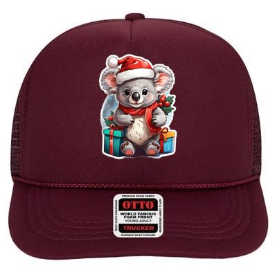 Christmas Koala Bear High Crown Mesh Back Trucker Hat