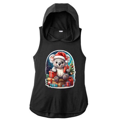 Christmas Koala Bear Ladies PosiCharge Tri-Blend Wicking Draft Hoodie Tank