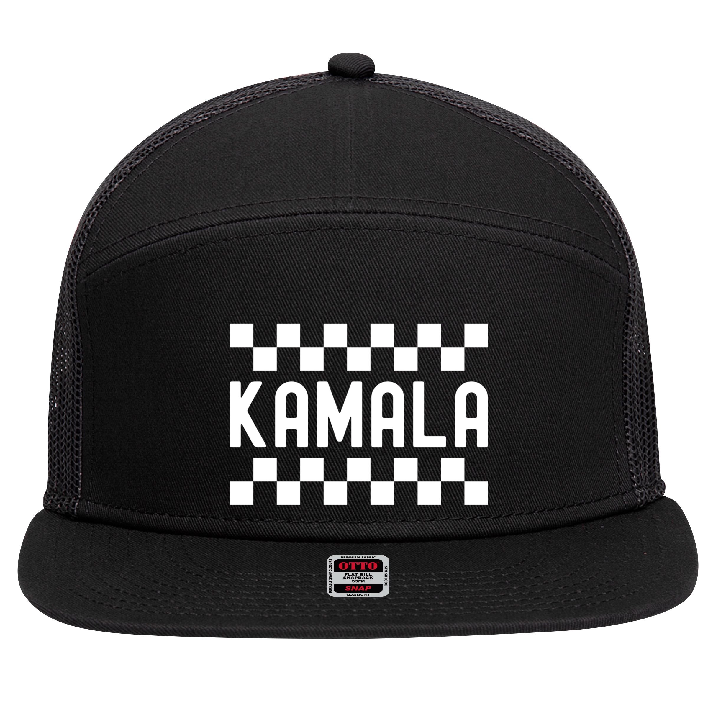 Checkered Kamala Black And White Checkerboard Funny Gift 7 Panel Mesh Trucker Snapback Hat