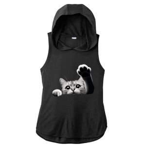 Cute Kitten Big Eyes Cat Outstretched Paw Ladies PosiCharge Tri-Blend Wicking Draft Hoodie Tank