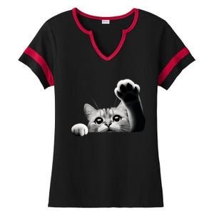 Cute Kitten Big Eyes Cat Outstretched Paw Ladies Halftime Notch Neck Tee