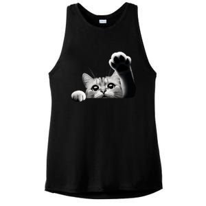 Cute Kitten Big Eyes Cat Outstretched Paw Ladies PosiCharge Tri-Blend Wicking Tank