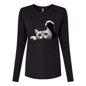 Cute Kitten Big Eyes Cat Outstretched Paw Womens Cotton Relaxed Long Sleeve T-Shirt