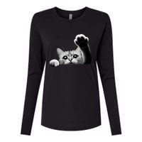 Cute Kitten Big Eyes Cat Outstretched Paw Womens Cotton Relaxed Long Sleeve T-Shirt