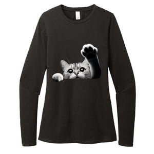 Cute Kitten Big Eyes Cat Outstretched Paw Womens CVC Long Sleeve Shirt