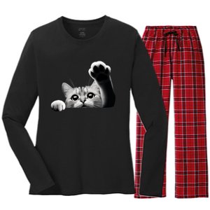 Cute Kitten Big Eyes Cat Outstretched Paw Women's Long Sleeve Flannel Pajama Set 