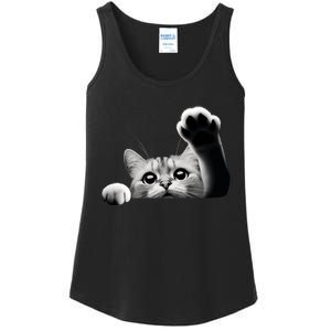 Cute Kitten Big Eyes Cat Outstretched Paw Ladies Essential Tank