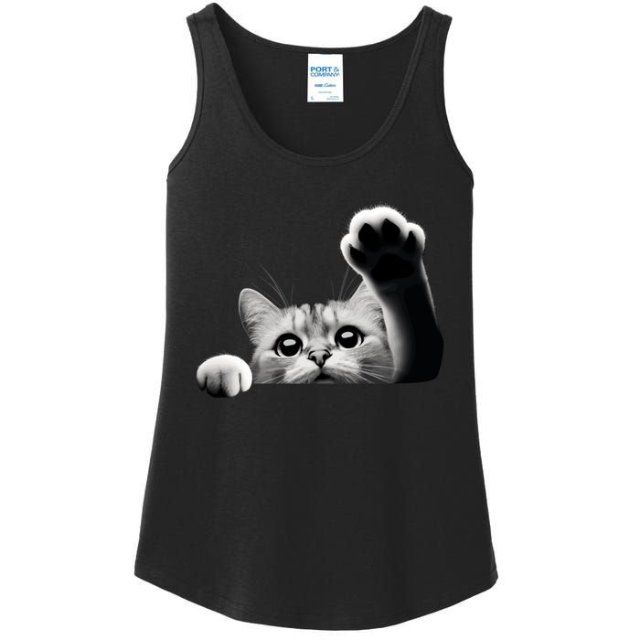 Cute Kitten Big Eyes Cat Outstretched Paw Ladies Essential Tank