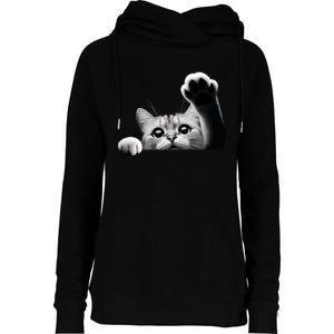 Cute Kitten Big Eyes Cat Outstretched Paw Womens Funnel Neck Pullover Hood