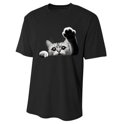 Cute Kitten Big Eyes Cat Outstretched Paw Performance Sprint T-Shirt