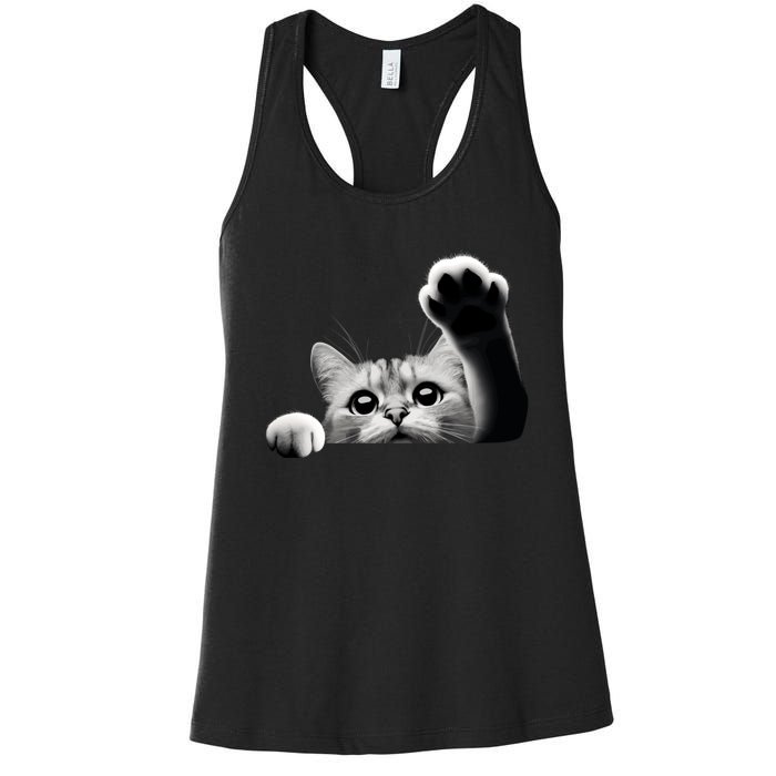 Cute Kitten Big Eyes Cat Outstretched Paw Women's Racerback Tank