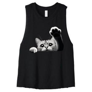 Cute Kitten Big Eyes Cat Outstretched Paw Women's Racerback Cropped Tank