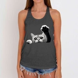 Cute Kitten Big Eyes Cat Outstretched Paw Women's Knotted Racerback Tank