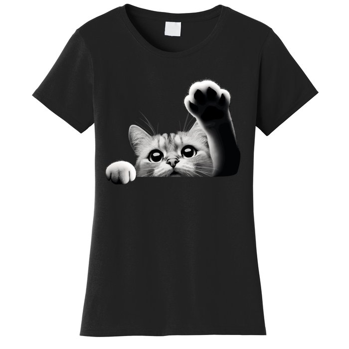 Cute Kitten Big Eyes Cat Outstretched Paw Women's T-Shirt