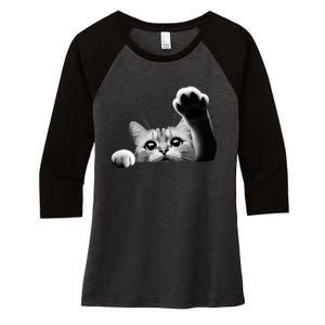 Cute Kitten Big Eyes Cat Outstretched Paw Women's Tri-Blend 3/4-Sleeve Raglan Shirt