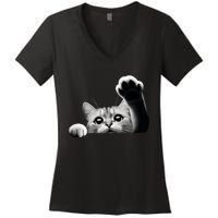 Cute Kitten Big Eyes Cat Outstretched Paw Women's V-Neck T-Shirt