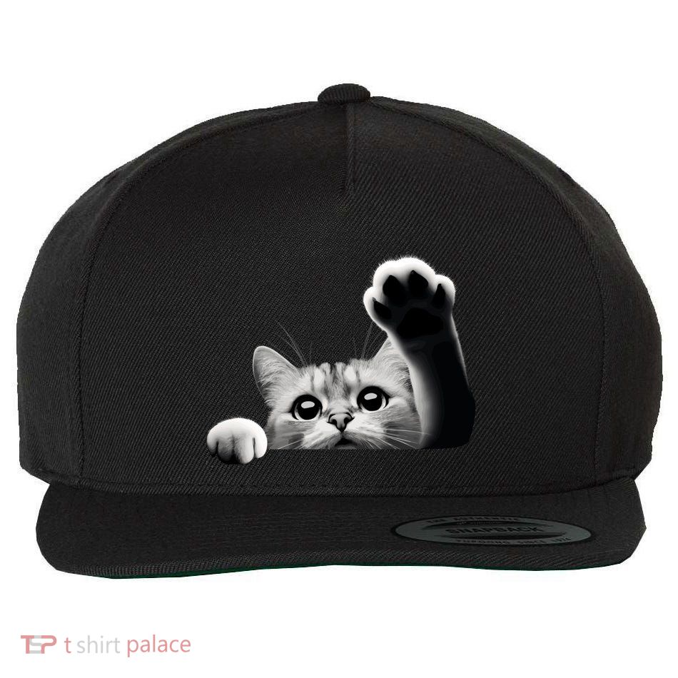 Cute Kitten Big Eyes Cat Outstretched Paw Wool Snapback Cap