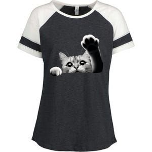 Cute Kitten Big Eyes Cat Outstretched Paw Enza Ladies Jersey Colorblock Tee