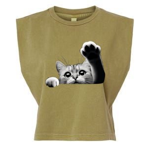 Cute Kitten Big Eyes Cat Outstretched Paw Garment-Dyed Women's Muscle Tee