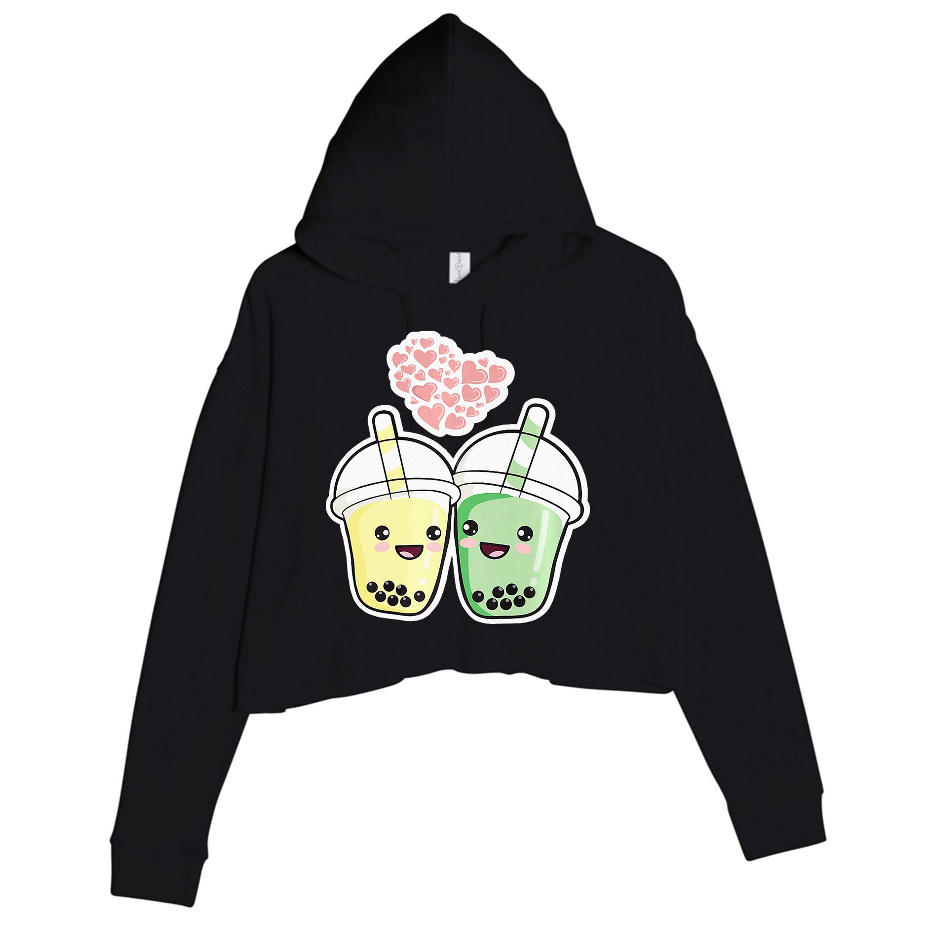 Cute Kawaii Boba Bubble Tea Crop Fleece Hoodie
