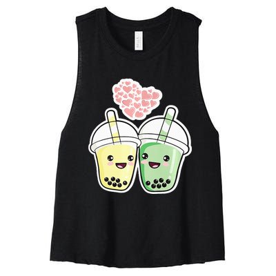 Cute Kawaii Boba Bubble Tea Women's Racerback Cropped Tank