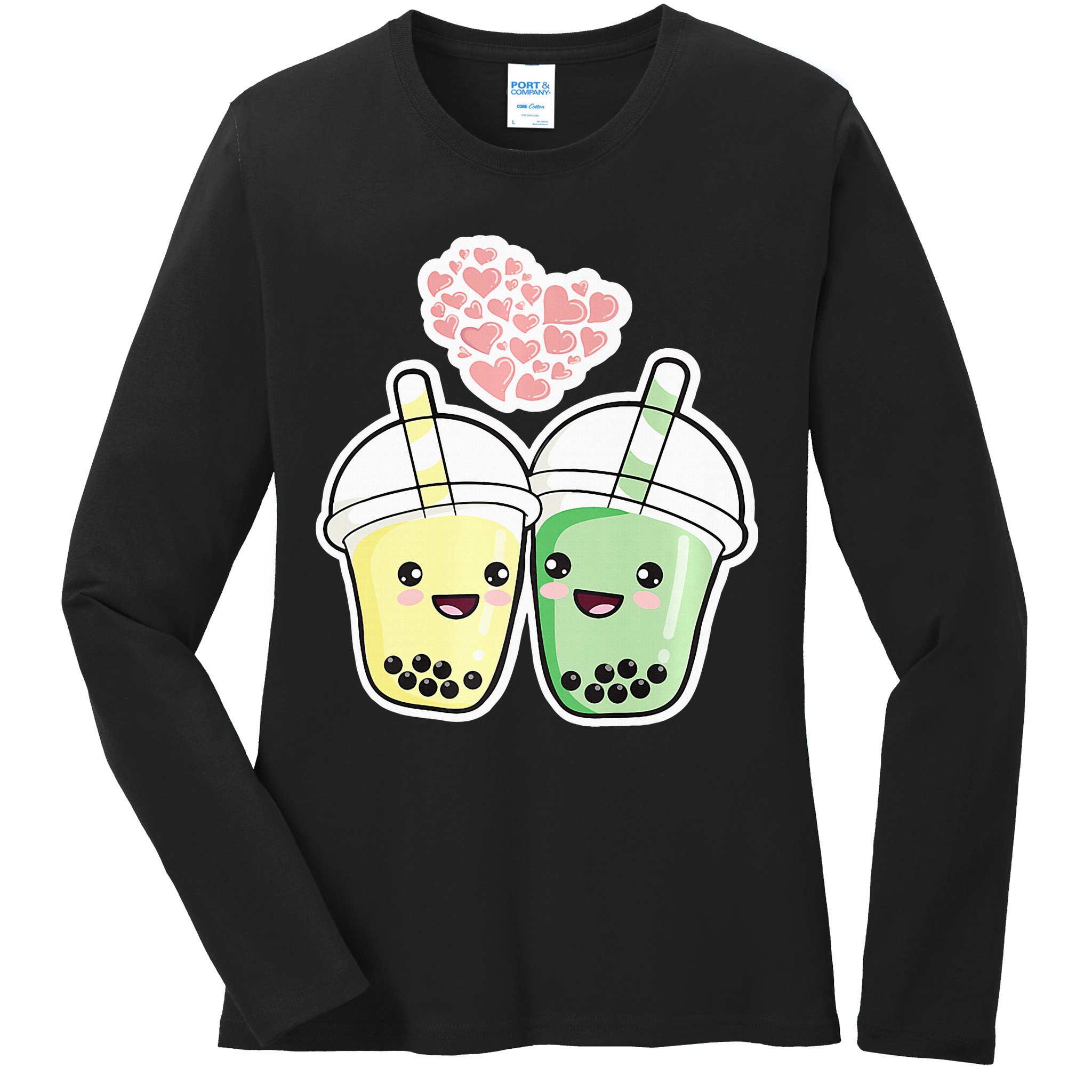 Cute Kawaii Boba Bubble Tea Ladies Long Sleeve Shirt
