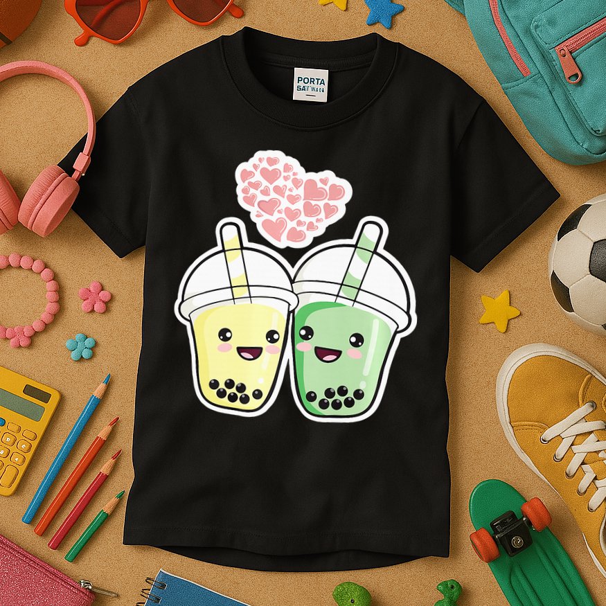 Cute Kawaii Boba Bubble Tea Kids T-Shirt