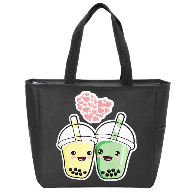 Cute Kawaii Boba Bubble Tea Zip Tote Bag