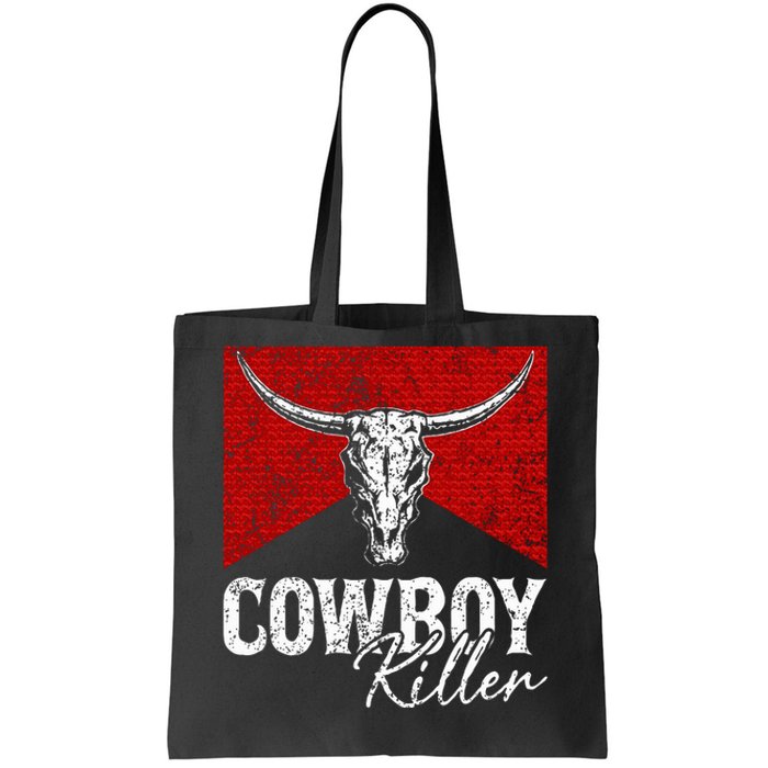 Cowboy Killers Bull Skull Howdy Punchy Western Country Music Tote Bag