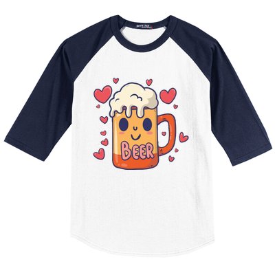 Cute Kawaii Beer Mug Beer Love Baseball Sleeve Shirt