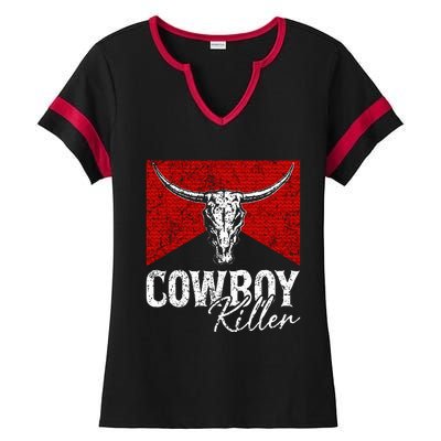 Cowboy Killers Bull Skull Howdy Punchy Western Ladies Halftime Notch Neck Tee