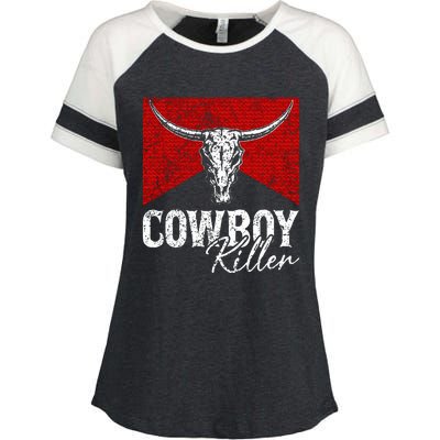 Cowboy Killers Bull Skull Howdy Punchy Western Enza Ladies Jersey Colorblock Tee