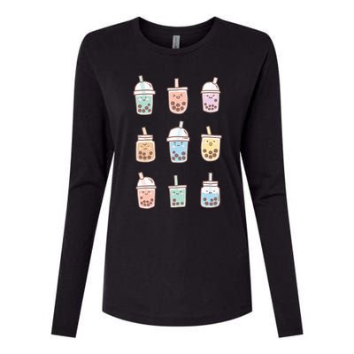 Cute Kawaii Boba Anime Bubble Tea Pastel Womens Cotton Relaxed Long Sleeve T-Shirt