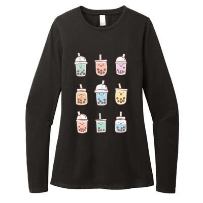 Cute Kawaii Boba Anime Bubble Tea Pastel Womens CVC Long Sleeve Shirt