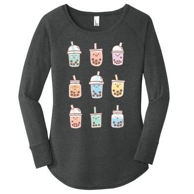 Cute Kawaii Boba Anime Bubble Tea Pastel Women's Perfect Tri Tunic Long Sleeve Shirt