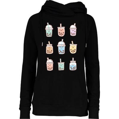 Cute Kawaii Boba Anime Bubble Tea Pastel Womens Funnel Neck Pullover Hood